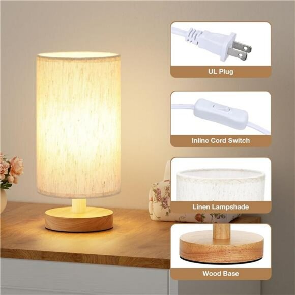 Small Table Lamp Bedside Lamp with Cream Shade Warm LED Light for Bedroom Nights - Picture 2 of 7